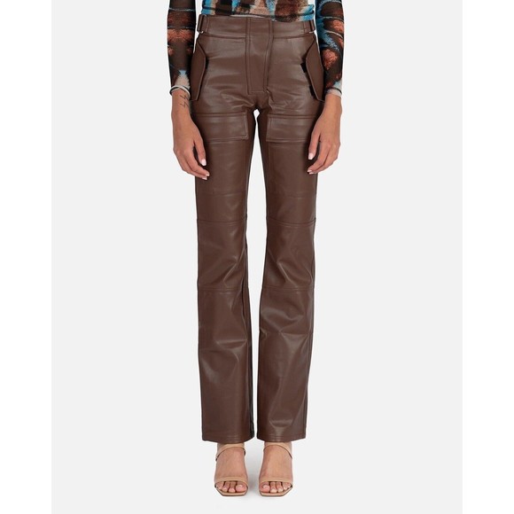 MISBHV Size S Leather Effect Brown Cargo Straight Leg Trousers Pant
